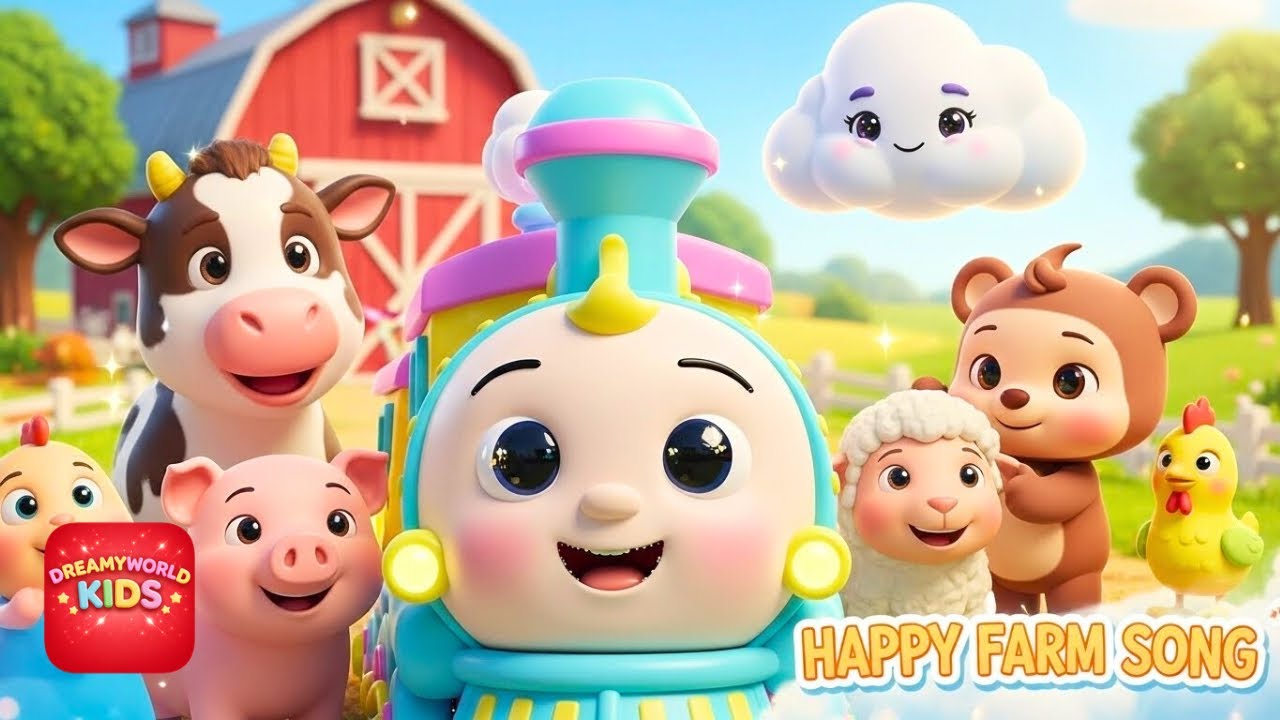 Happy Farm Song for Kids | Sunny Train & Friends (Cow, Pig, Horse & Chicken!) 🌈🐷🐮🐻🐴