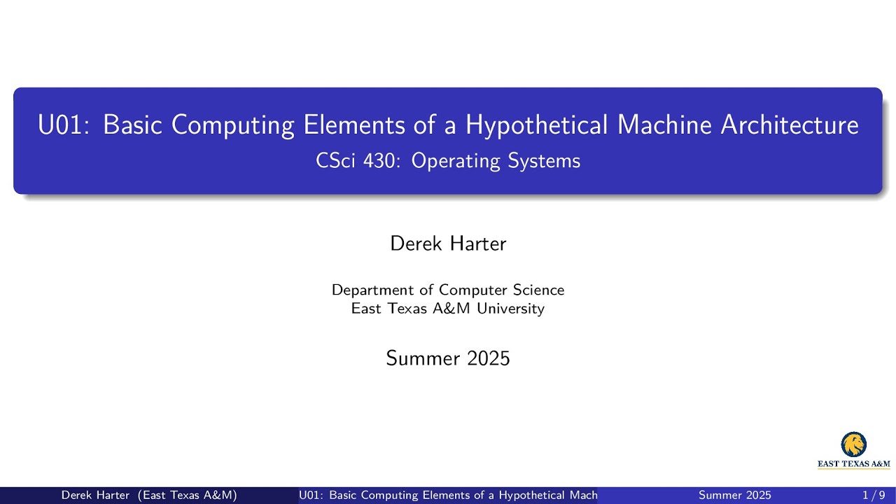 U01-1: Basic Computing Elements of a Hypothetical Machine Architecture