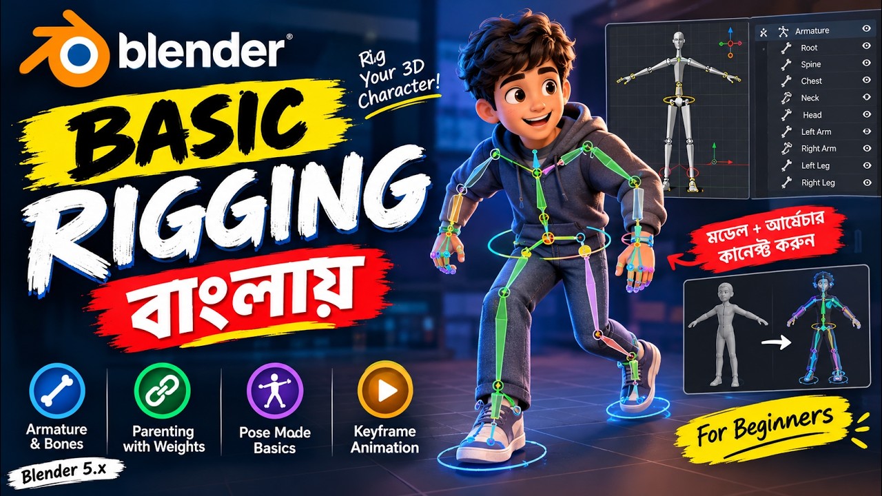 Blender Rigging Animation Bangla Tutorial | How to Rig & Animate in ...