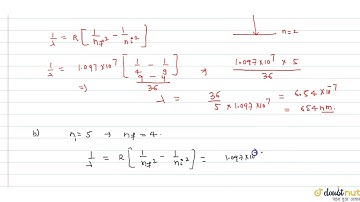 Find the wavelength of the radiation by hydrogen in the transition (a) `n = 3 to n = 2, n = 5 to n =