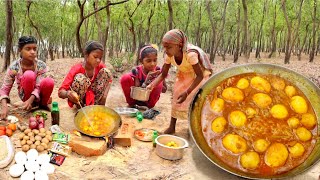 santali tribe children cooking EGG POTATO CURRY & HOT RICE for their childhood picnic ||rural INDIA