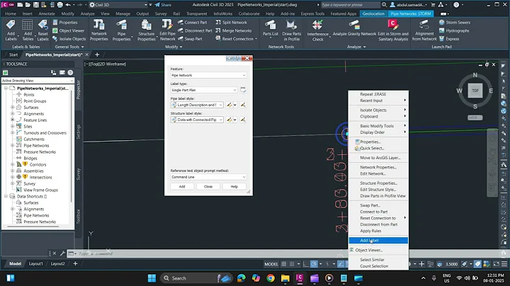 Add Pipe Network Labels in Civil 3d! (Label Pipes and Structures) #civil3d #course #yt #learn