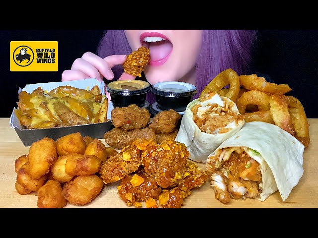 ASMR BUFFALO WILD WINGS MUKBANG (NO TALKING) *NEW* DORITOS SWEET CHILI SAUCE + PARMESAN GARLIC