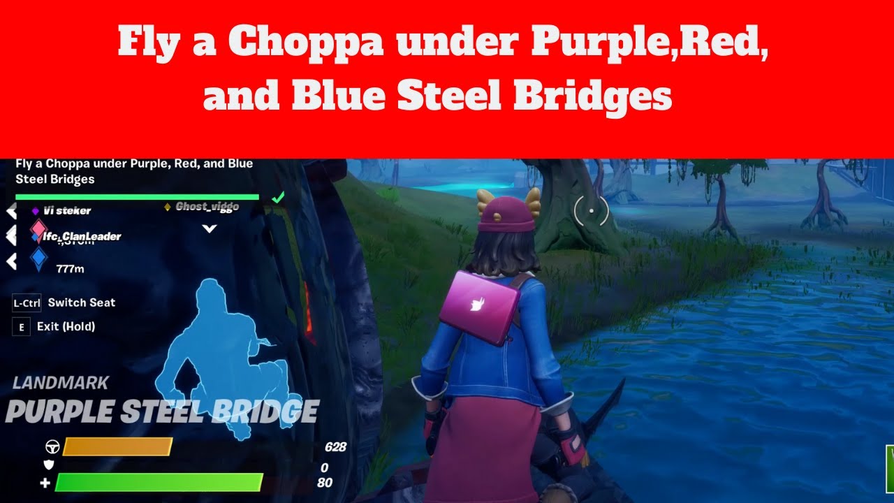 Fly a Choppa under Purple, Red, and  Blue Steel Bridges