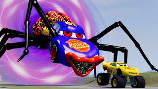 Epic Escape From Lightning McQueen Eater Giant Bot, Spider Eater in BeamNG Compilation#5