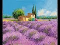 How to paint a lavender field, with oil colors and palette knives in time lapse by JANIACZYK.