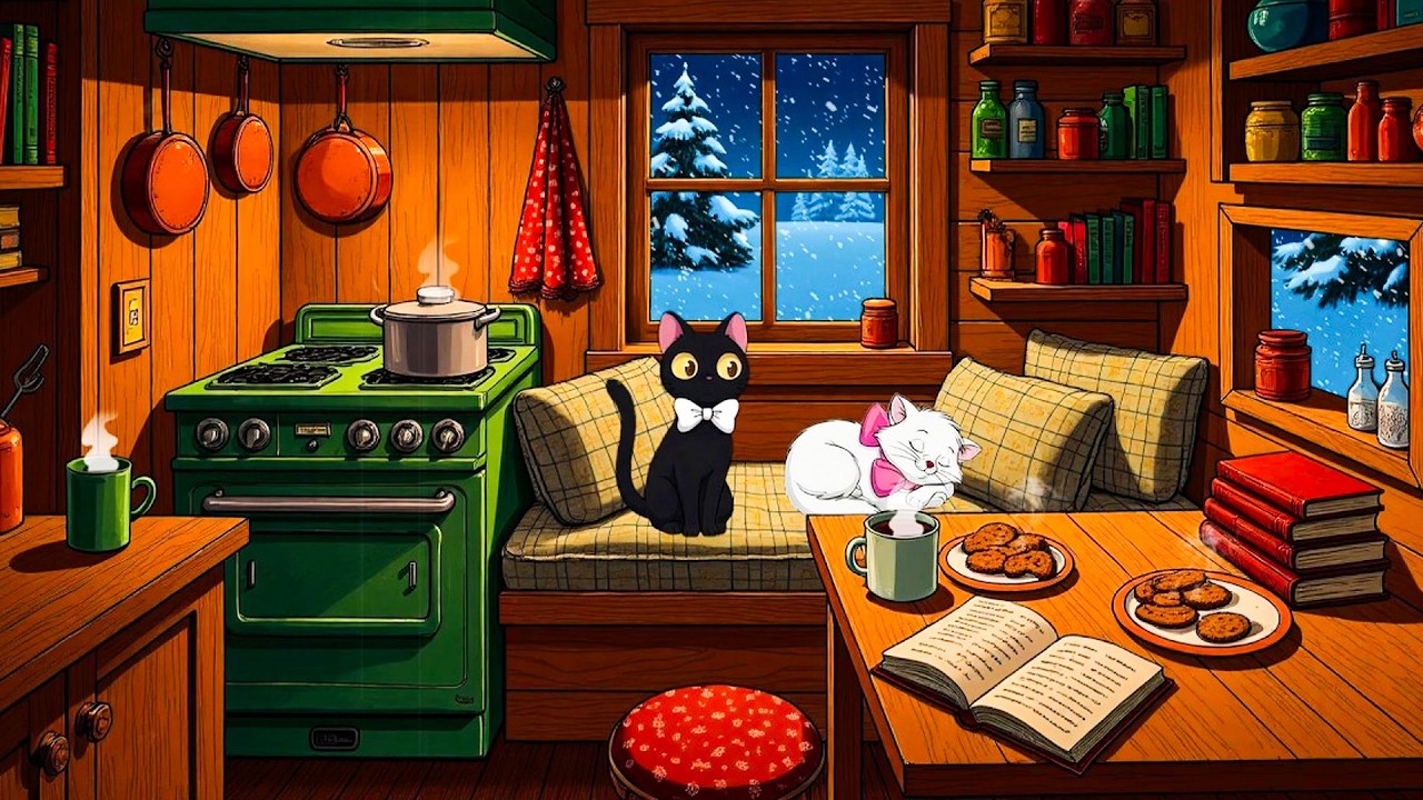 A warm winter night with 1940s jazz music Classical music while reading in a quiet kitchen