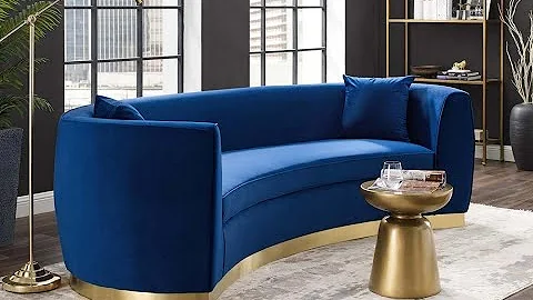 Antonsen Navy Blue Velvet Curved Sofa