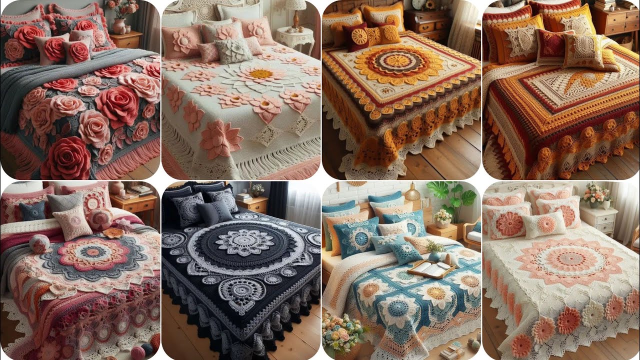 most beautiful Crochet knitting bridal flower bedsheets design and ...