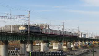 101系甲種輸送(9267レ)多摩川橋梁通過シーン
