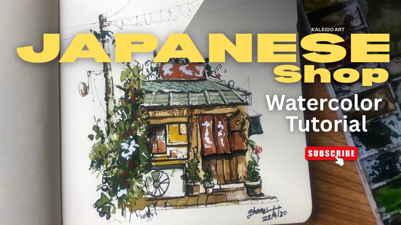 Japanese Shop , ink & watercolor tutorial / urbanstyle landscap painting #paintingtechniques