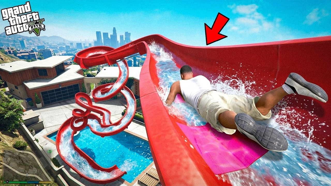 Franklin Sliding On The Newest Waterslides In GTA 5!