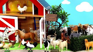 Farm Country Dioramas and Animal Figurines in a Barn