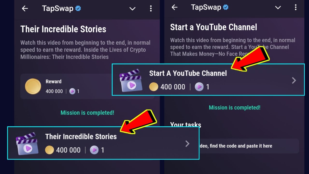 Their Incredible Stories Code | Start a YouTube Channel Tapswap Code | Tapswap All Video Code Today
