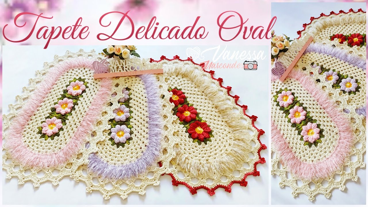 Tapete Delicado em Crochê Versão Oval 🌼 Por Vanessa Marcondes.