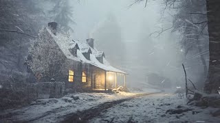 Old Fouse in the Cold Forest During a Strong Snowstorm