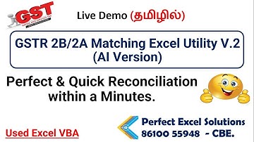 GSTR 2B Matching Excel Utility Live Demo (தமிழில்) V.2 (AI VERSION) Within Few Minutes