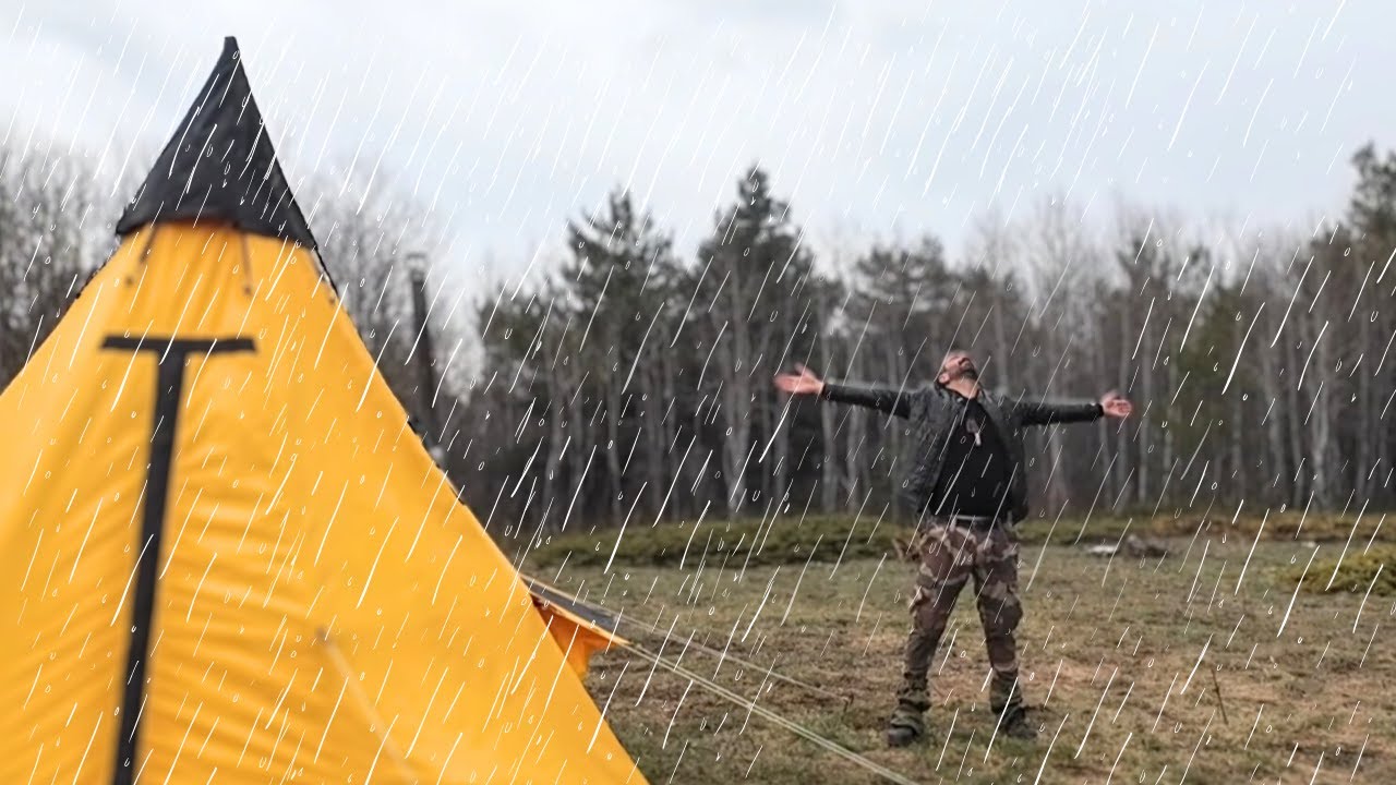 ⛈️ 24 Hours in Heavy Rain - Hot Tent Camping in a Rain Storm - YouTube