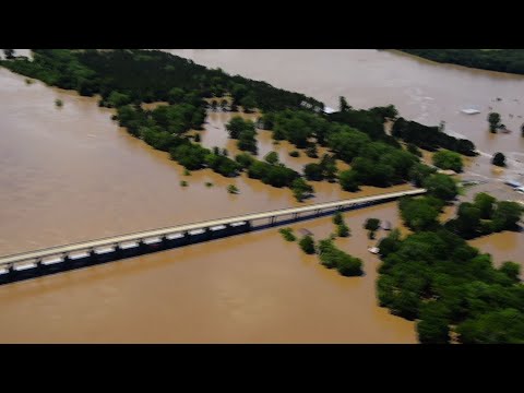 Aerial view of Arkansas River flooding