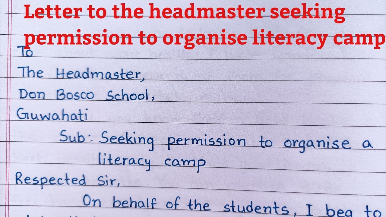 letter to headmaster seeking permission to organise literacy camp
