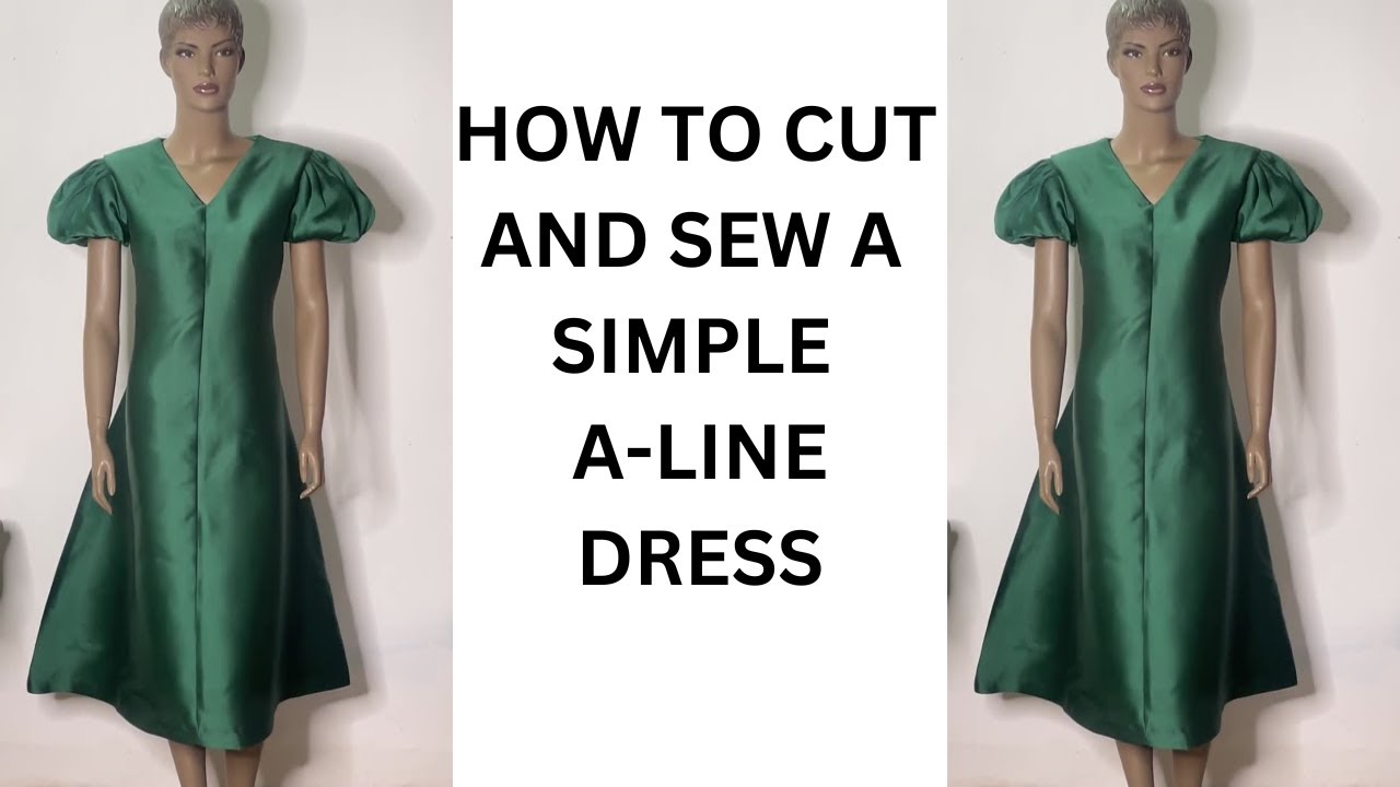 HOW TO CUT AND SEW A SIMPLE A LINE DRESS WITH PUFF SLEEVE - YouTube