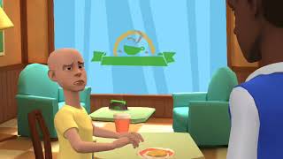 Caillou orders pizzas eats doesn't have money/get a slap and a push