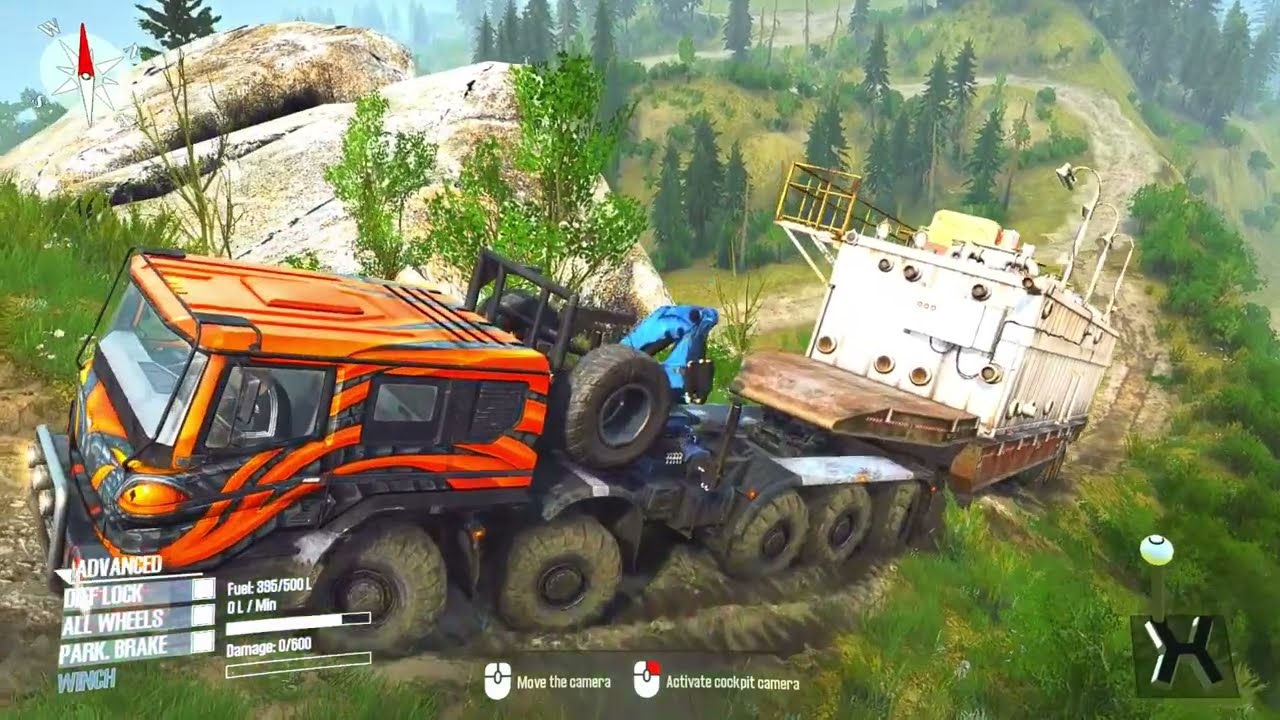 Spintires: MudRunner - Azov 73210 Truck Oversized Transformer Trailer Driving
