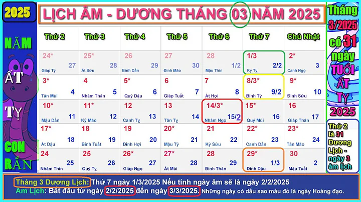 Lịch âm dương tháng 3 năm 2025 - Lịch vạn niên tháng 3/2025, Ngày đẹp tháng 3/2025