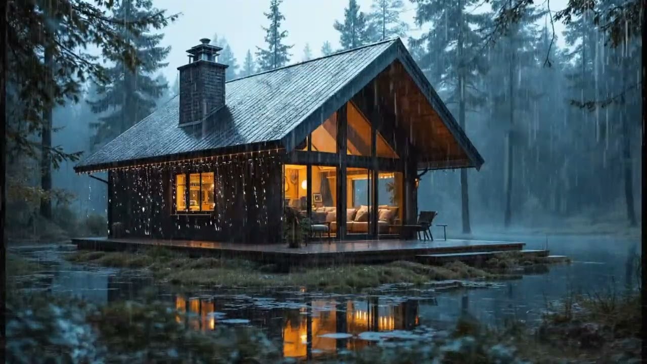 4K | Mysterious Glow in the Rain | Cozy Forest Cabin in Rain 🌧️ | Deep Sleep ASMR White Noise