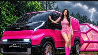 HEAVY RAIN CAMPING WITH A NEW PINK KIA PV5