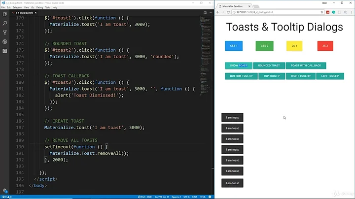 Materialize CSS from Scratch: Lesson 22 - Dialogs Toasts Tool Tips