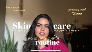 Skincare routine for acne prone skin | my first youtube video + giveaway worth ₹5000 #acne #cosmyst 