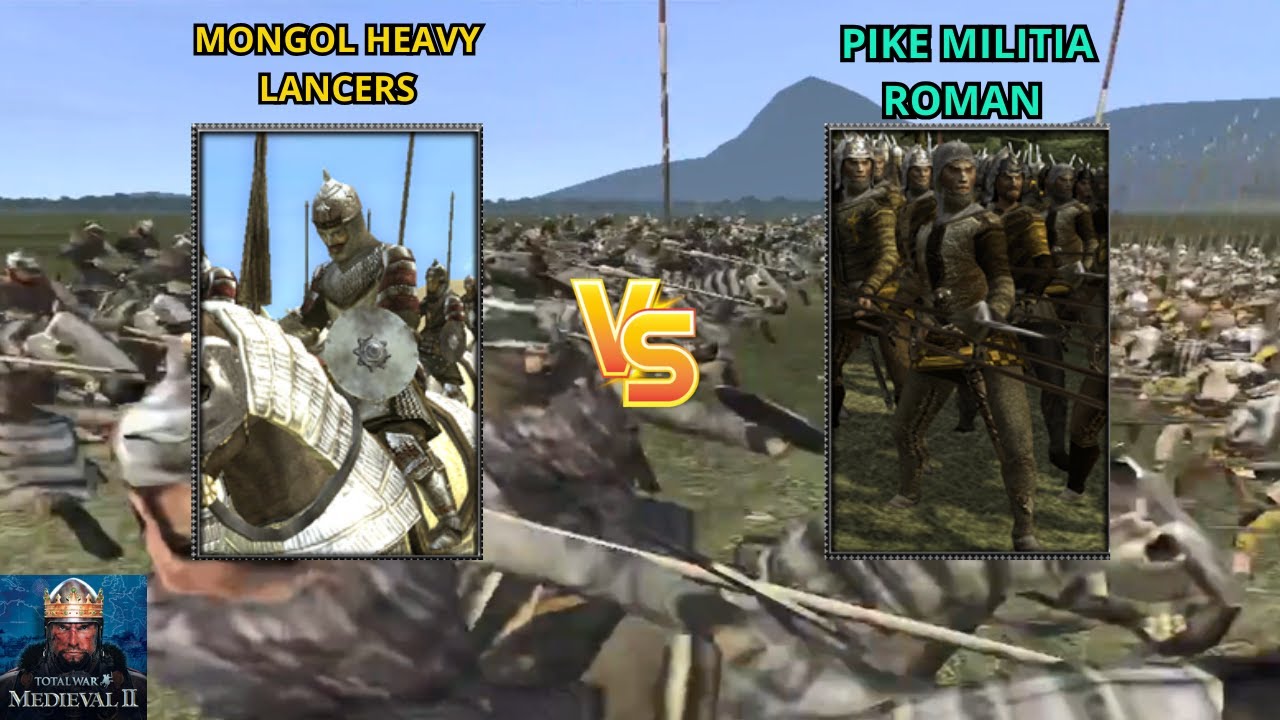 Total war medieval II 1vs1 mongol heavy Lancers vs pike militia roman EPIC BATTLE!!! 
