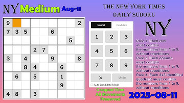 The New York Times Daily Sudoku 2025-08-11 Medium