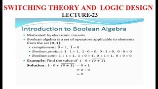 BOOLEAN ALGEBRA INTRODUCTION-LECT23(HINDI+ENGLISH)