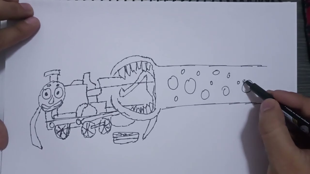 How to Draw a Train Eater Attacking Thomas The Train.EXE | Scary Monster Drawing Tutorial