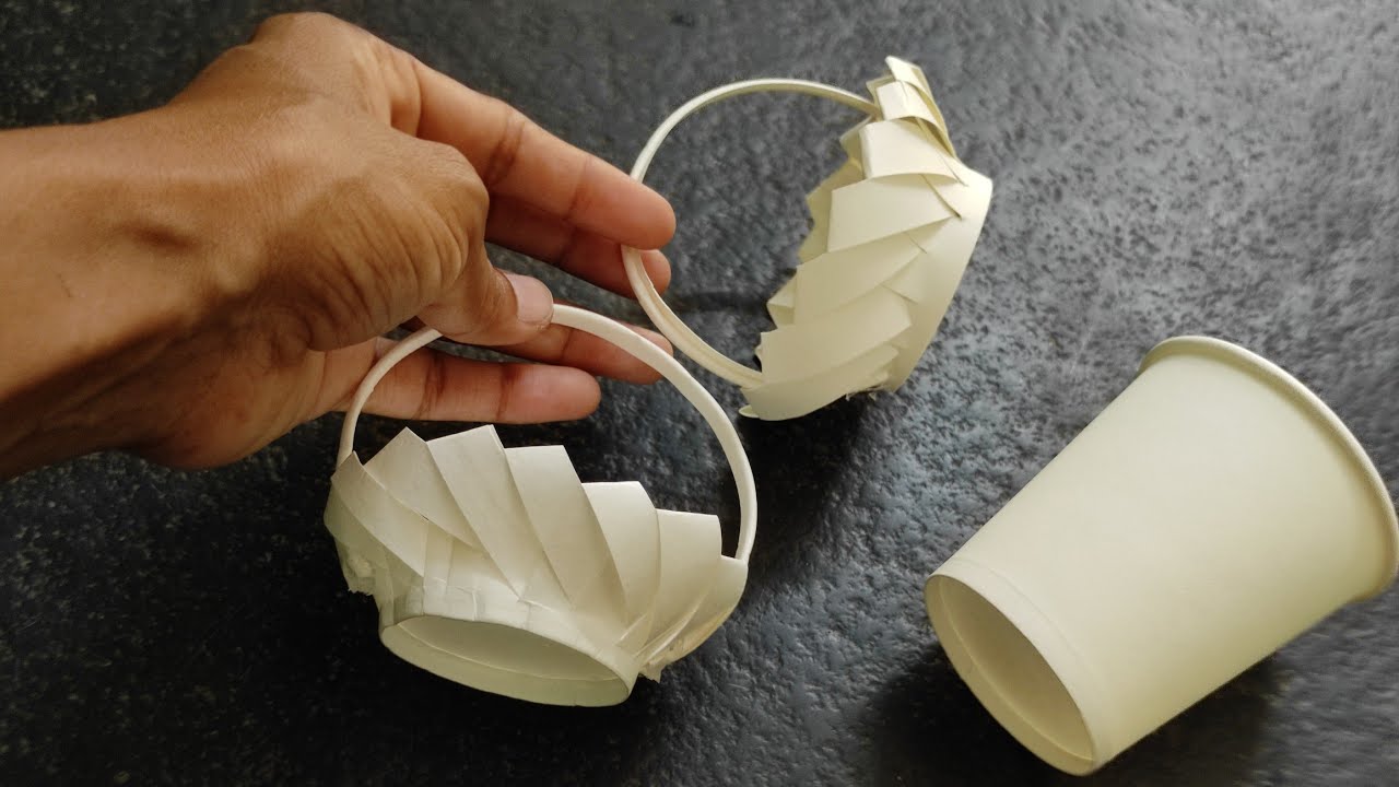 DIY Basket from paper cup/ perfect for wedding giveaways/ paper craft ...