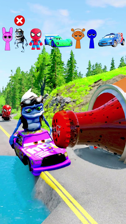Spider-Man Train vs Giant Coca-Cola Crusher – Funny Cartoon Cars Challenge in BeamNG Drive