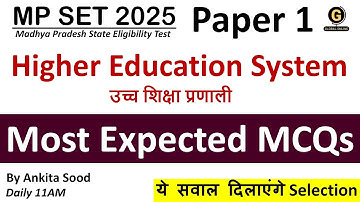 Higher Education Most Expected MCQs | MP SET 2025 Paper 1 Top MCQs | Practice Questions