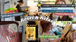 reset + relax with me | day in the life vlog (vegan grocery haul + meals, books, self care)