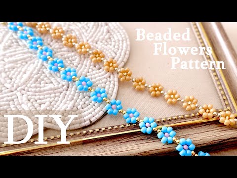 フラットなお花に仕上がる♪簡易！花編み🌼DIY🌼ビーズブレスレット|チョーカー|Easy Spring Flowers Bracelet|Choker レトロ可愛い春アクセ♡作り方