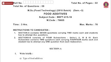 MSC 3RD SEM FT FOOD ADDITIVES NOV 2019 | PTU