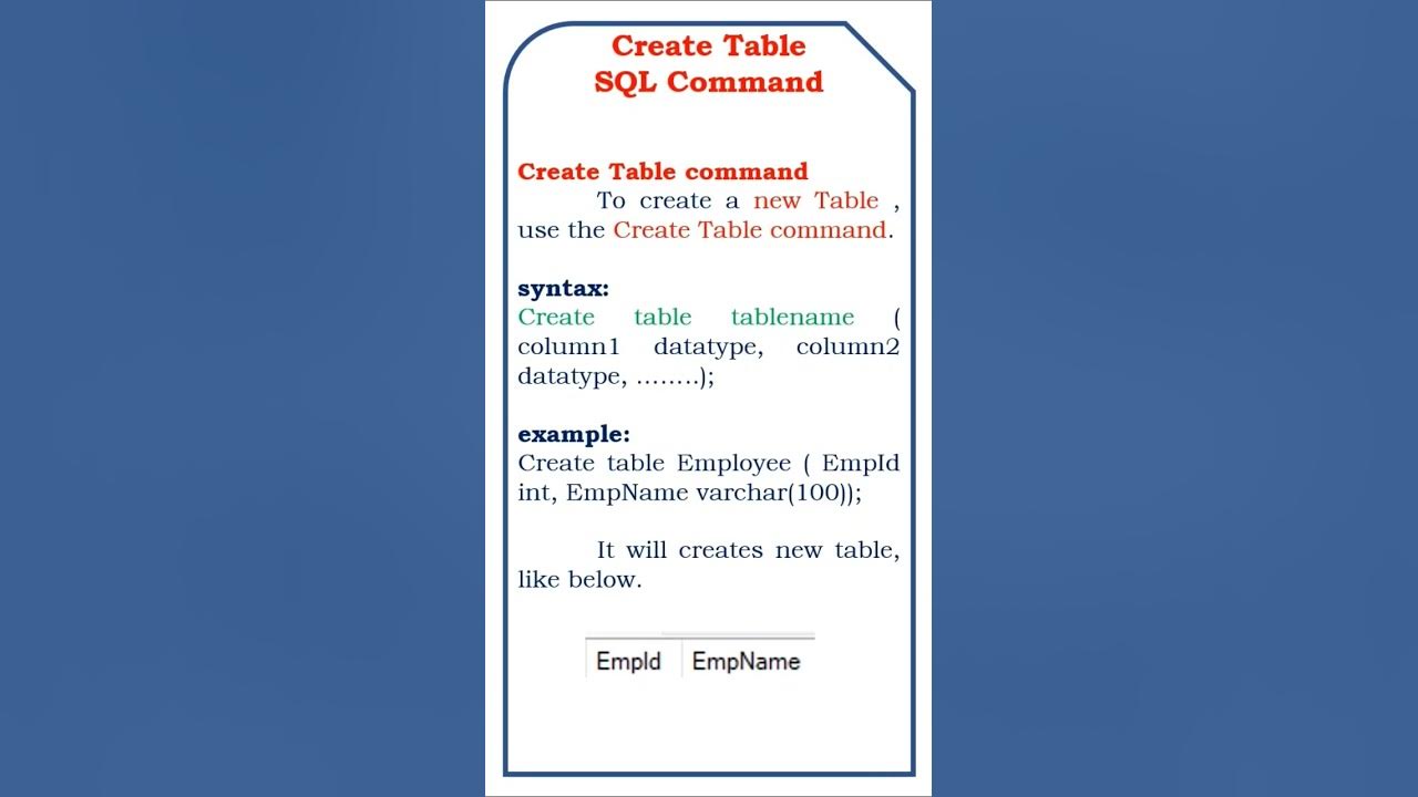 Create table command in sql coding arrays learning 