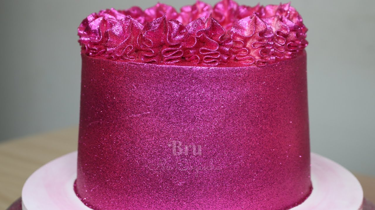 Bolo Rosa Com Glitter  Bolo Lindo De Aniversário, Bolos