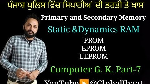 Primary and Secondary Memory, Static and Dynamic RAM, PROM, EPROM, EEPROM Computer G. K. Part-7