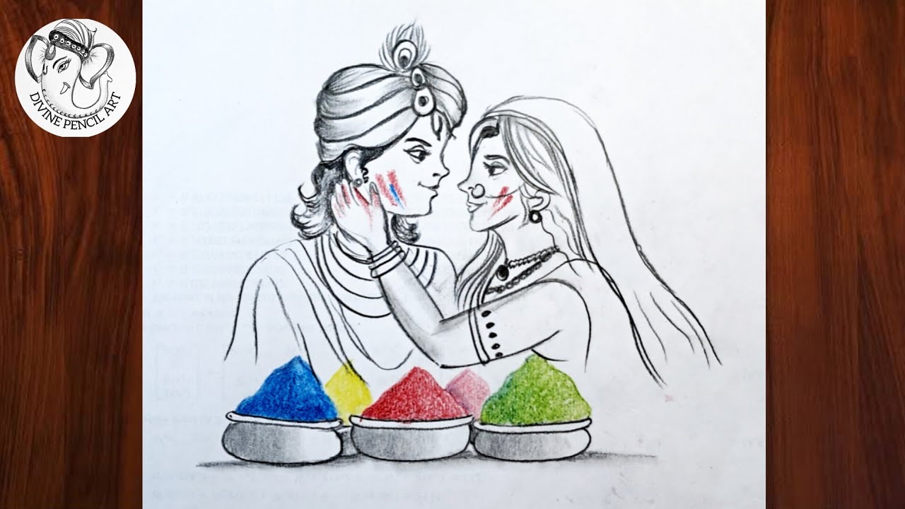 How to Draw Radha Krishna Playing Holi | Pencil Drawing Tutorial | Radha Krishna Holi Drawing Easy 