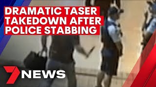 NSW police taser man onto train tracks at Central Station after officer stabbed | 7NEWS