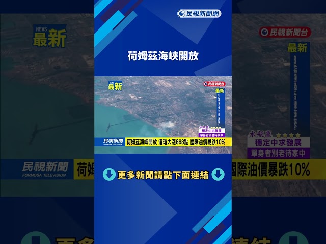 荷姆茲海峽開放　美股盤中飆逾千點　油價暴跌10%－民視新聞