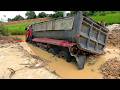 Watch This! NEW ERROR Landslide HYUNDAI Truck Sliding 25TON Drive Up Hill Overturned Into Canal