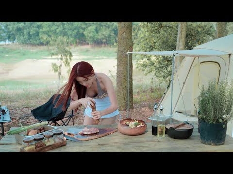 YOUNG GIRL🍒 SOLO OVERNIGHT CAMPING - RELAXING IN THE TENT WITH THE SATISFYING SOUND OF NATURE ASMR